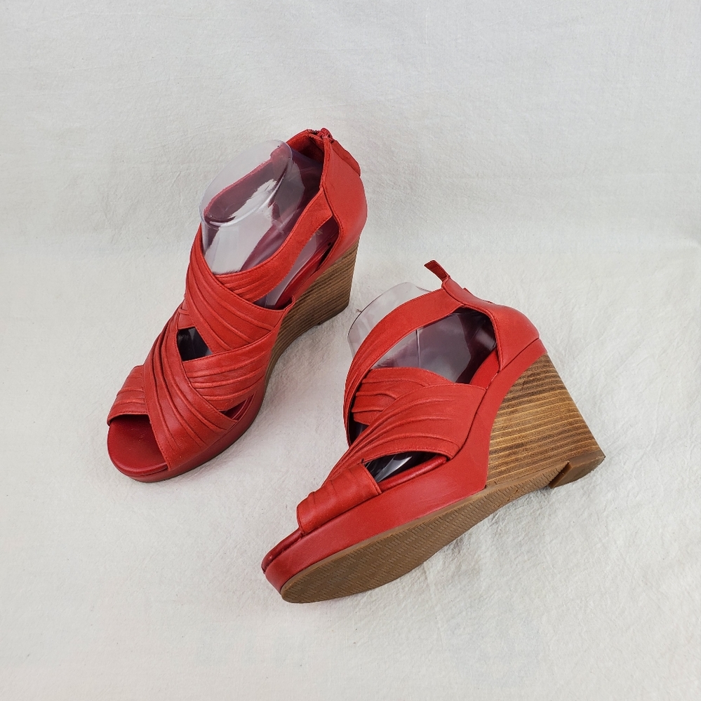 Cole Haan red leather wedge sandals size 9B